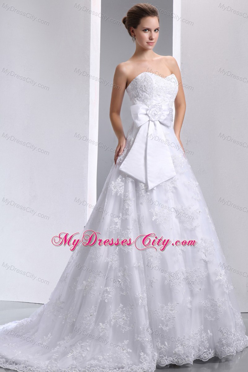 Sweetheart Sash Lace Wedding Dress for Church Wedding