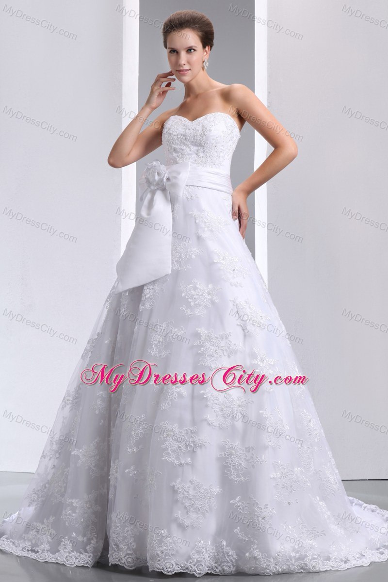 Sweetheart Sash Lace Wedding Dress for Church Wedding