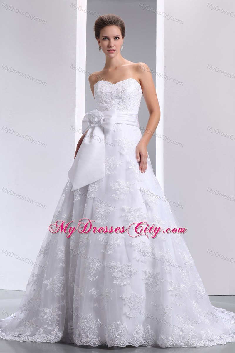 Sweetheart Sash Lace Wedding Dress for Church Wedding