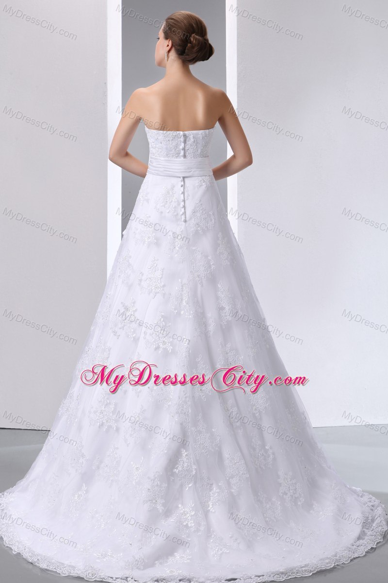 Sweetheart Sash Lace Wedding Dress for Church Wedding