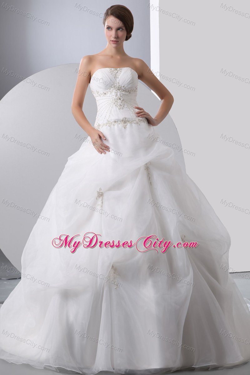 Strapless Organza Appliques Pick-ups 2013 Wedding Dress