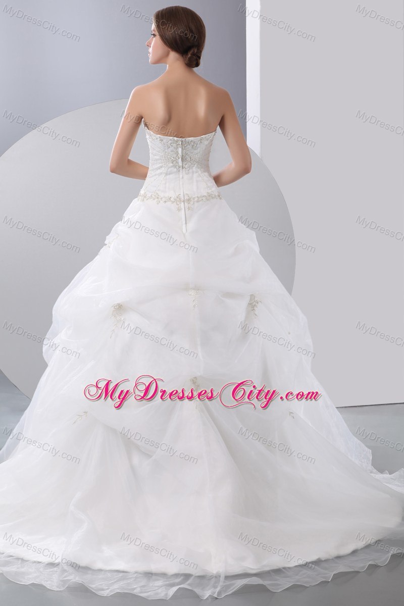 Strapless Organza Appliques Pick-ups 2013 Wedding Dress