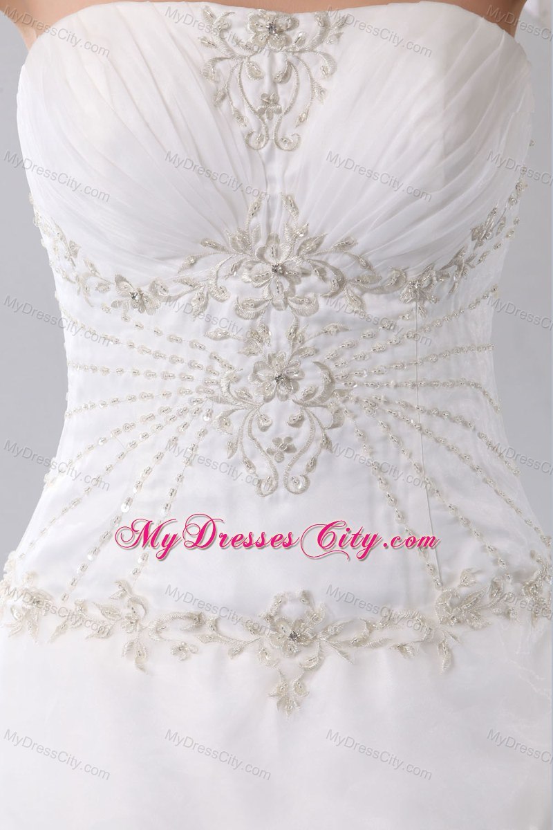 Strapless Organza Appliques Pick-ups 2013 Wedding Dress