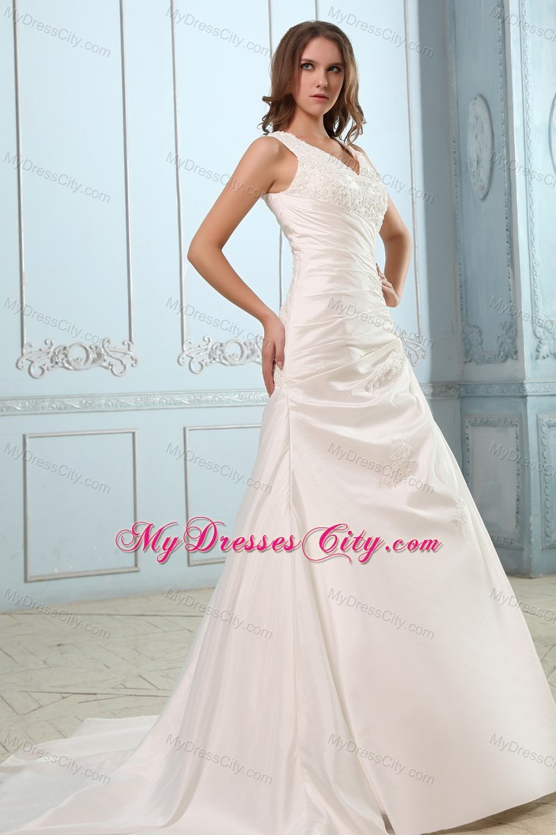 Brand New V-neck Bridal Dresses with Ruches and Appliques