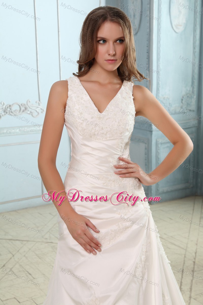 Brand New V-neck Bridal Dresses with Ruches and Appliques