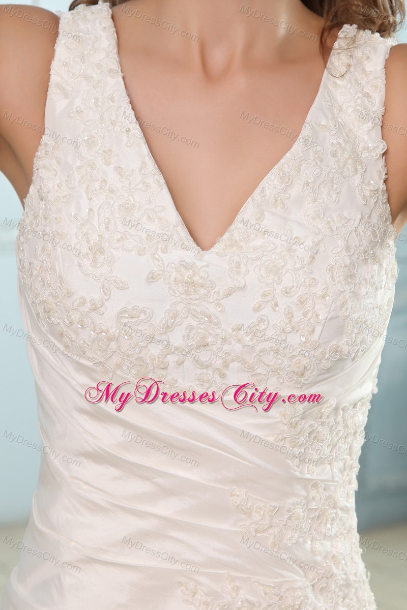 Brand New V-neck Bridal Dresses with Ruches and Appliques