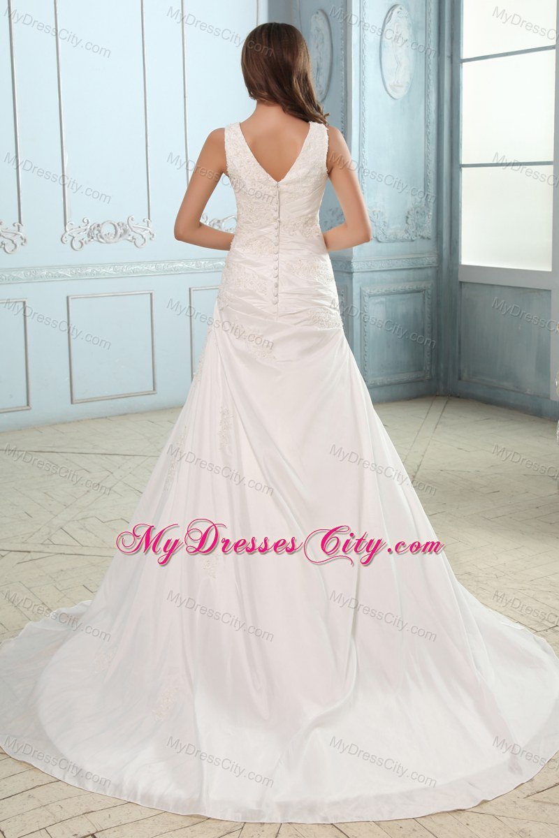 Brand New V-neck Bridal Dresses with Ruches and Appliques