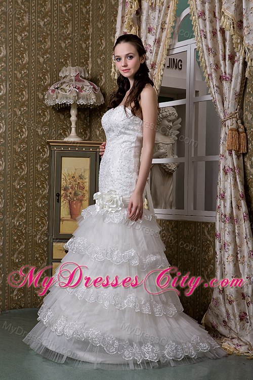 Ruffled Layers Lace Wedding Gowns with Flowers Corset 2013