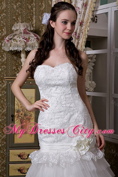 Ruffled Layers Lace Wedding Gowns with Flowers Corset 2013