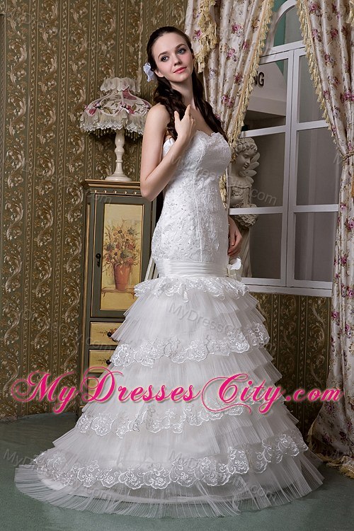 Ruffled Layers Lace Wedding Gowns with Flowers Corset 2013