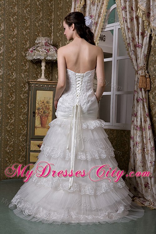 Ruffled Layers Lace Wedding Gowns with Flowers Corset 2013