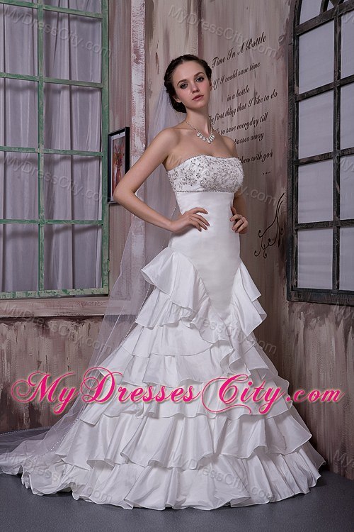 Beading Taffeta Appliques Wedding Dress with Ruffled Layers