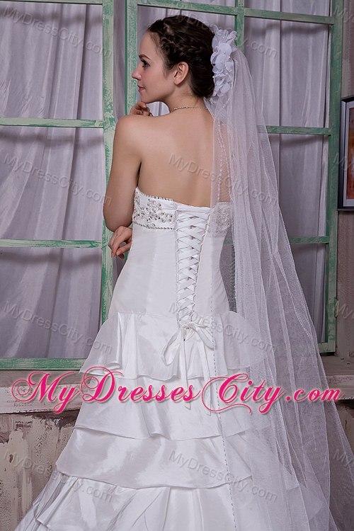 Beading Taffeta Appliques Wedding Dress with Ruffled Layers