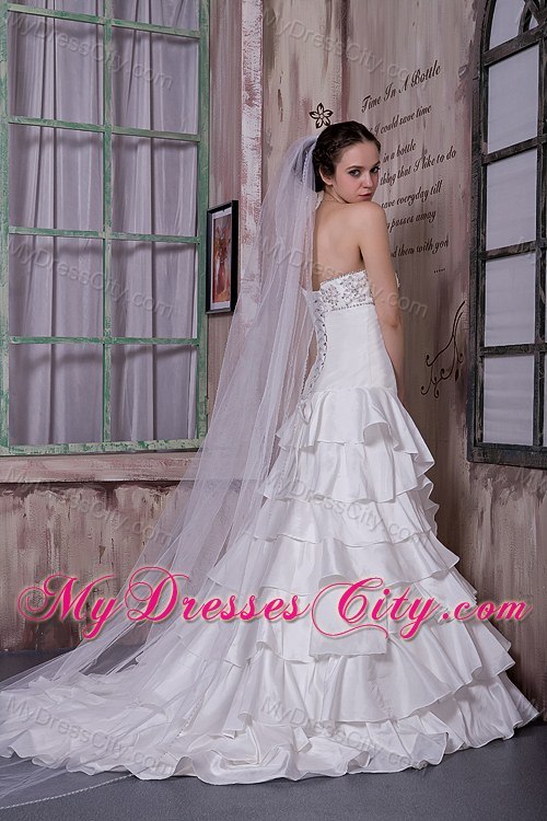 Beading Taffeta Appliques Wedding Dress with Ruffled Layers