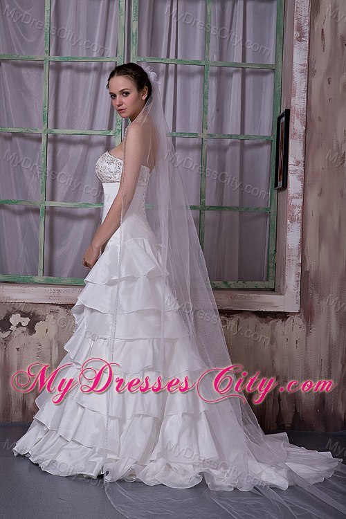 Beading Taffeta Appliques Wedding Dress with Ruffled Layers