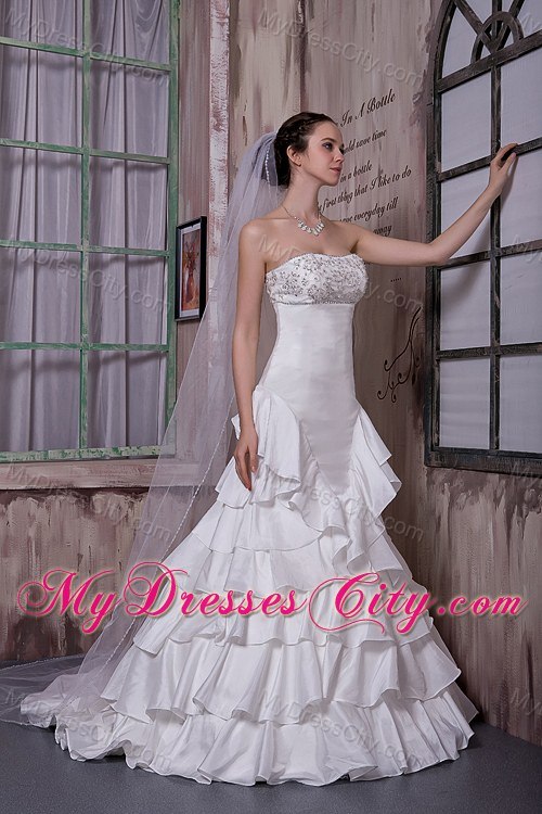 Beading Taffeta Appliques Wedding Dress with Ruffled Layers