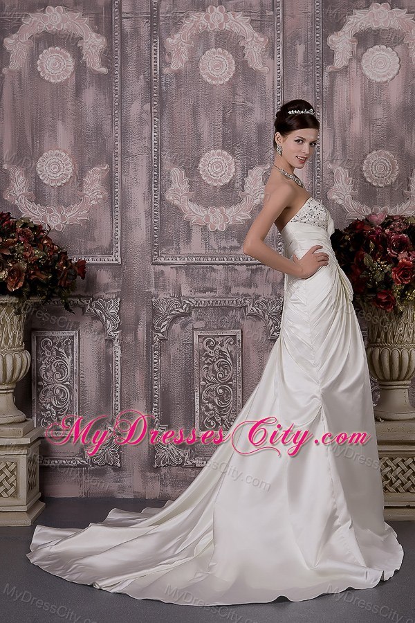 A-line Sweetheart Clasp Handle Full Beaded Bust Bridal Gown