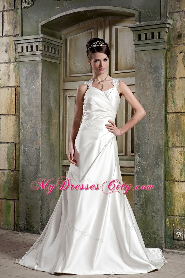 Beautiful A-line V-neck Lace Wedding Gown with Clasp Handle