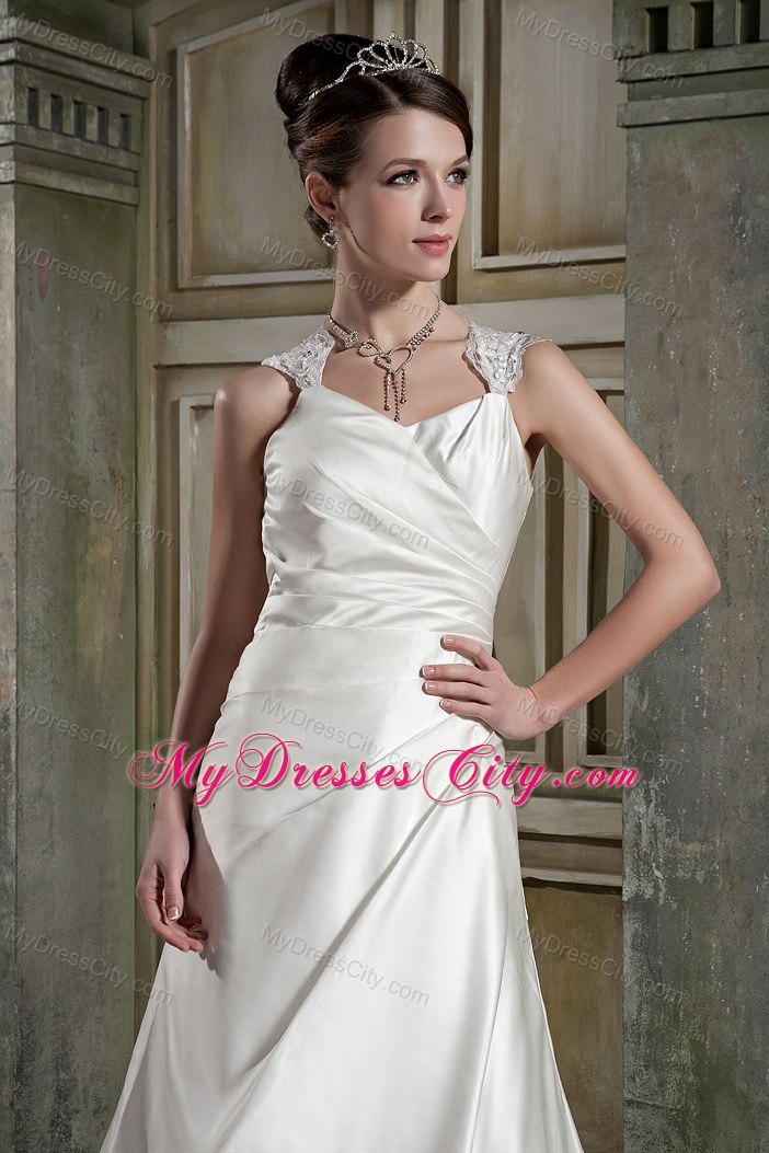 Beautiful A-line V-neck Lace Wedding Gown with Clasp Handle