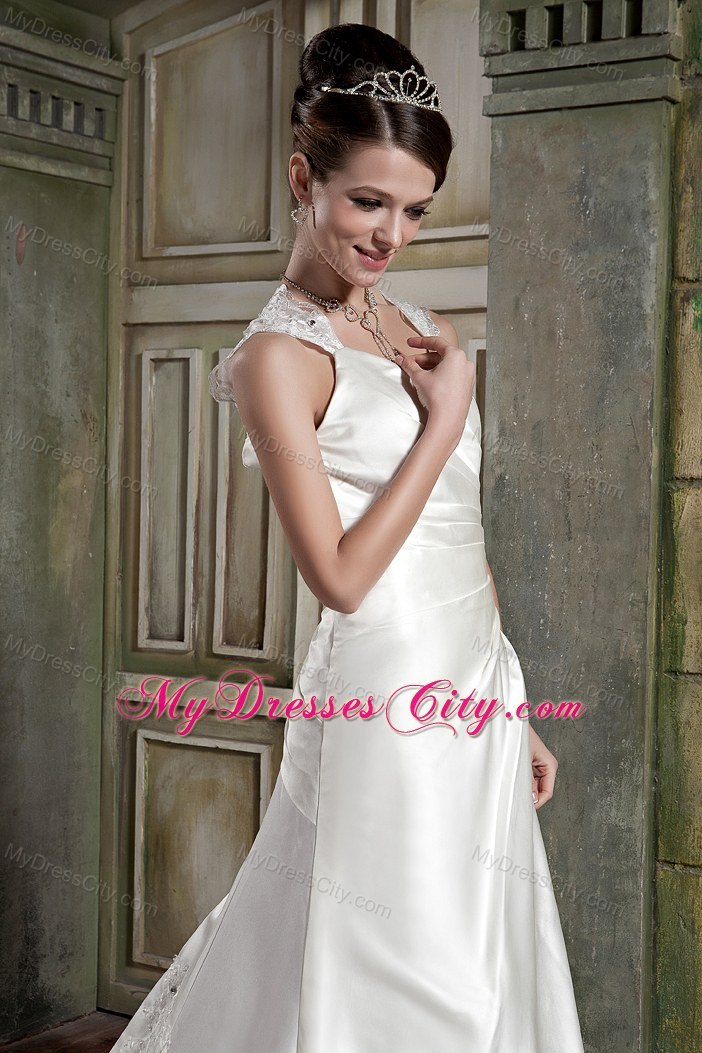 Beautiful A-line V-neck Lace Wedding Gown with Clasp Handle