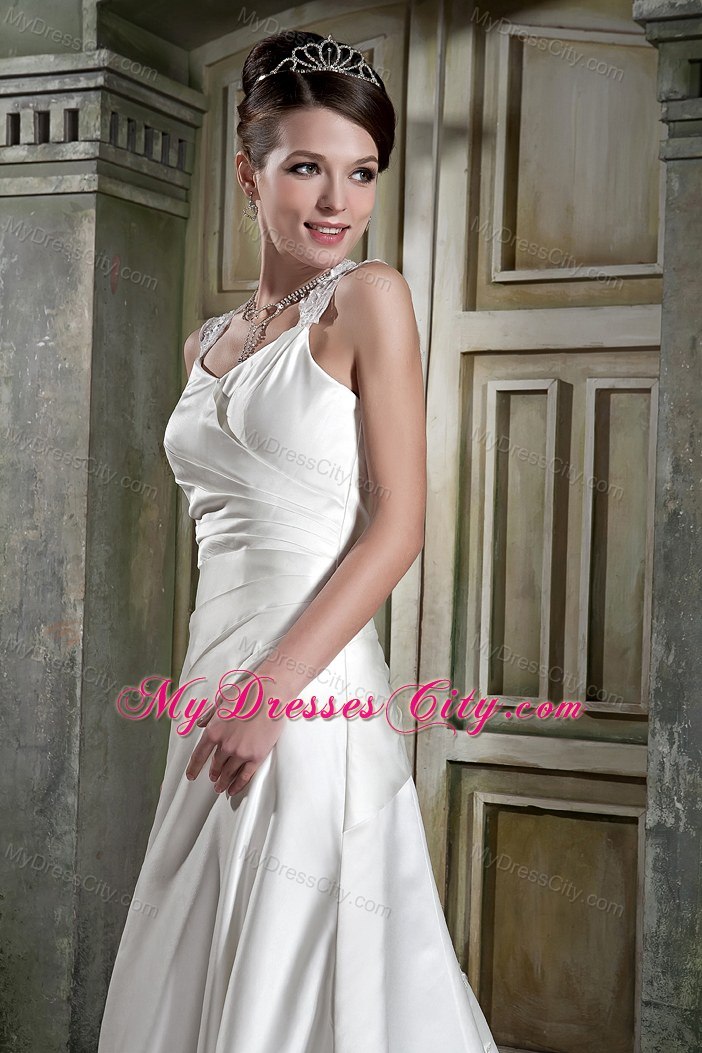 Beautiful A-line V-neck Lace Wedding Gown with Clasp Handle