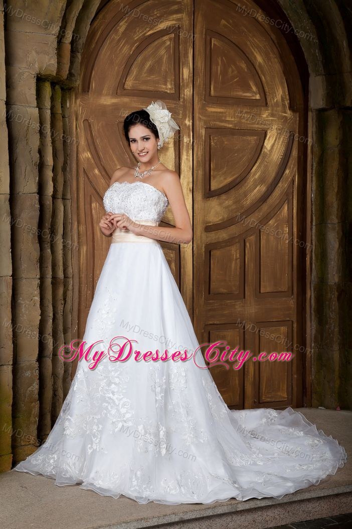 Beautiful A-line Strapless Court Train Embroidery Bridal Gown