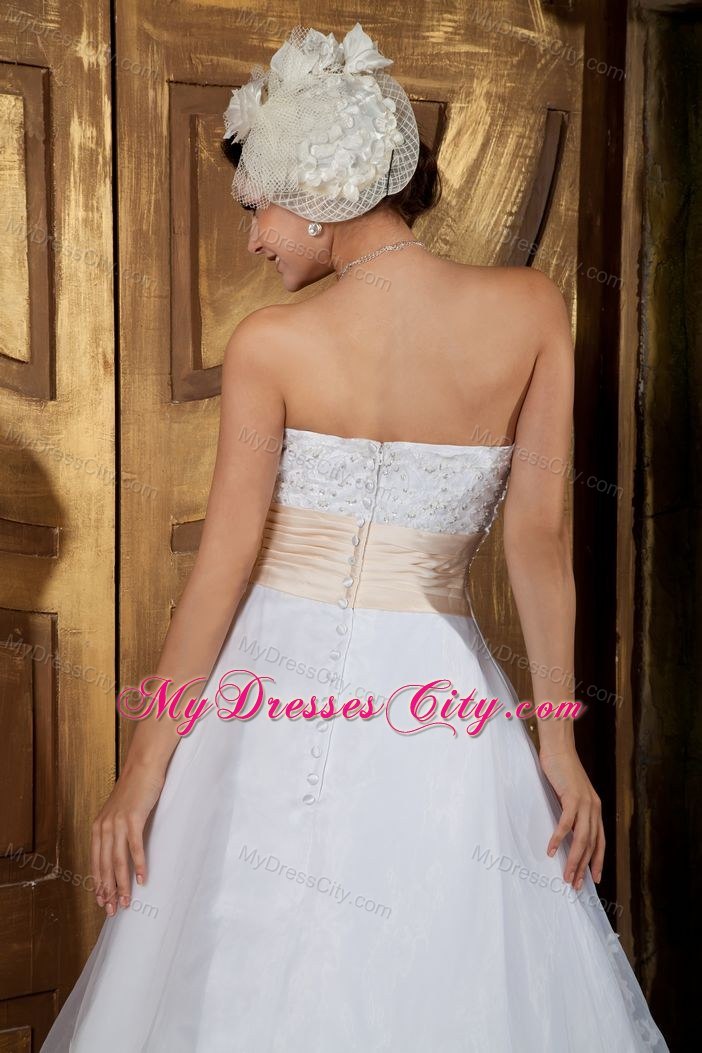 Beautiful A-line Strapless Court Train Embroidery Bridal Gown