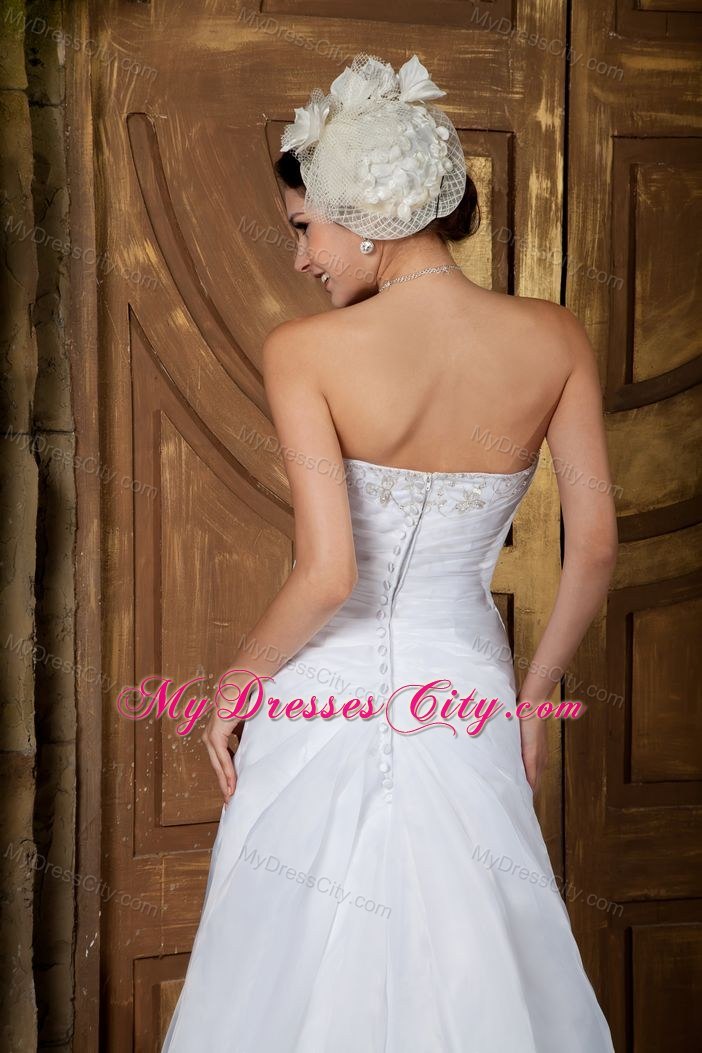 Beautiful A-line Strapless Court Train Embroidery Bridal Gown