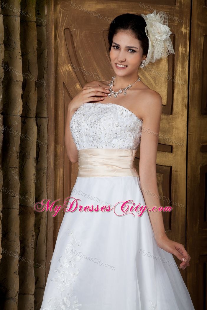 Beautiful A-line Strapless Court Train Embroidery Bridal Gown