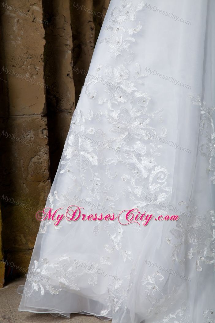 Beautiful A-line Strapless Court Train Embroidery Bridal Gown