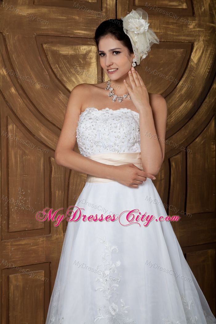 Beautiful A-line Strapless Court Train Embroidery Bridal Gown