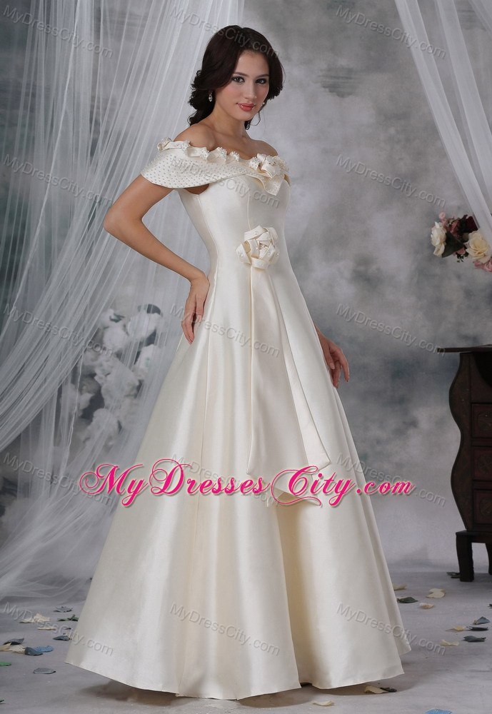 Beaded Off The Shoulder Hand Made Flower A-line Wedding Dress