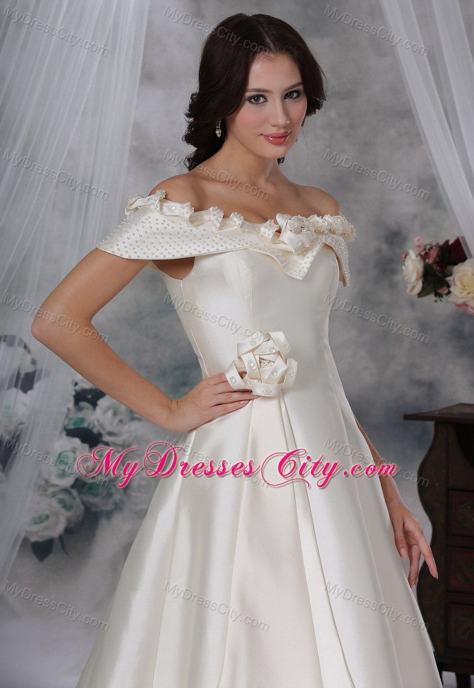 Beaded Off The Shoulder Hand Made Flower A-line Wedding Dress