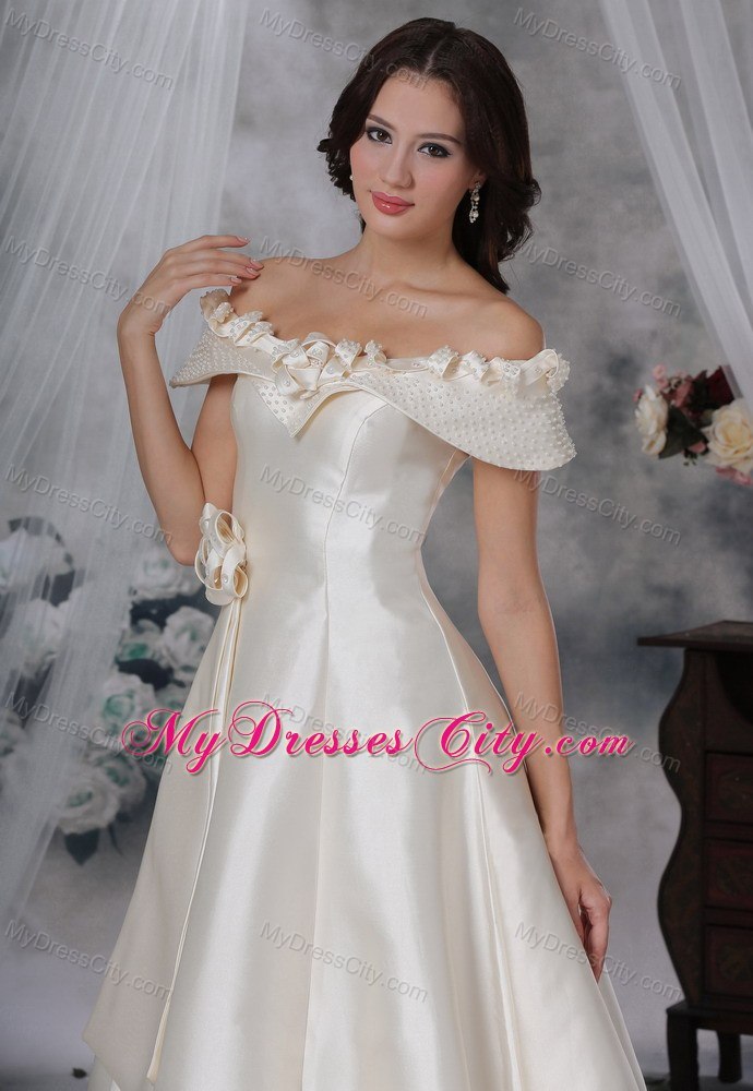 Beaded Off The Shoulder Hand Made Flower A-line Wedding Dress