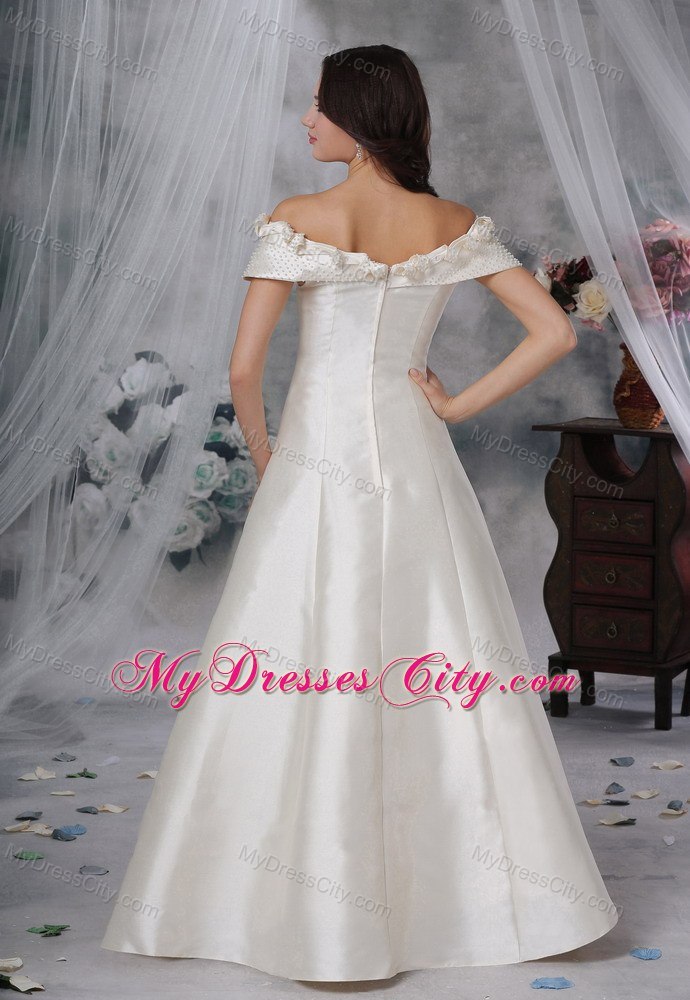 Beaded Off The Shoulder Hand Made Flower A-line Wedding Dress