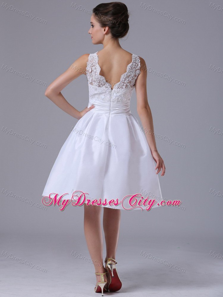 A-Line Scoop Knee-length Destination Bridal Gown with Bowknot