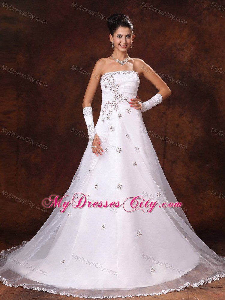 A-line Appliques Court Train Wedding Dress For Church Wedding