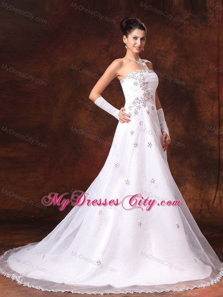 A-line Appliques Court Train Wedding Dress For Church Wedding