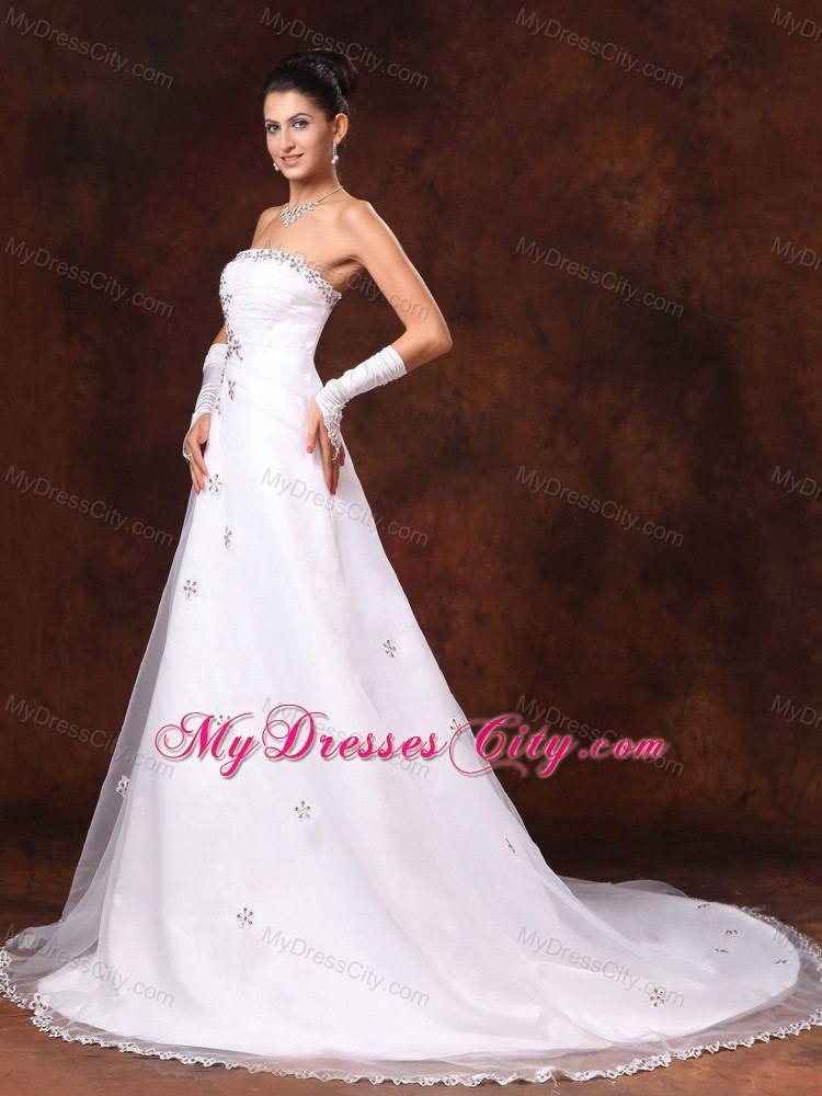 A-line Appliques Court Train Wedding Dress For Church Wedding