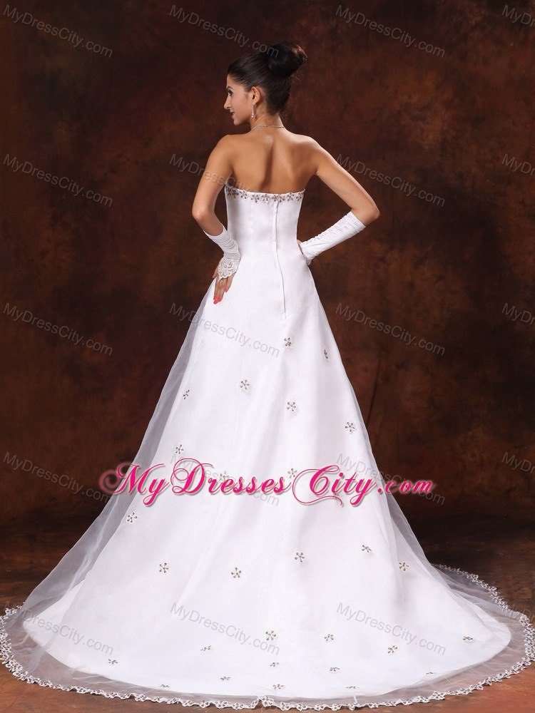 A-line Appliques Court Train Wedding Dress For Church Wedding