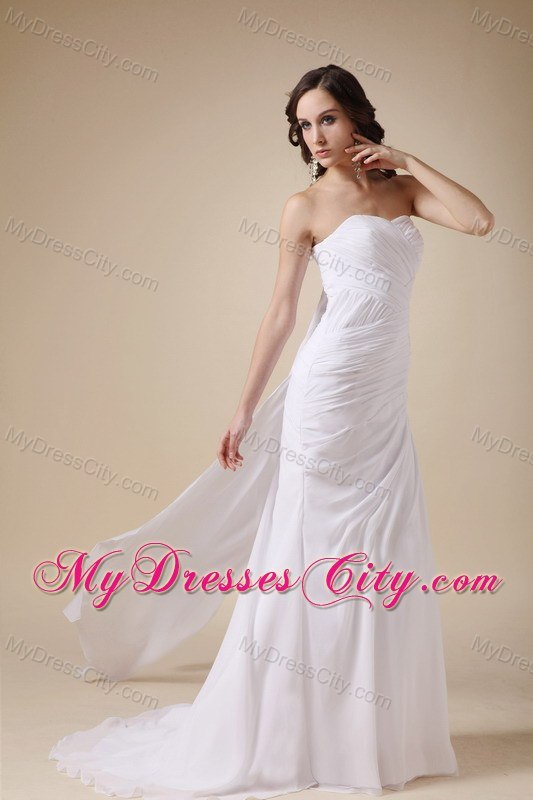 Column Sweetheart Watteau Train Chiffon Ruched Wedding Dress