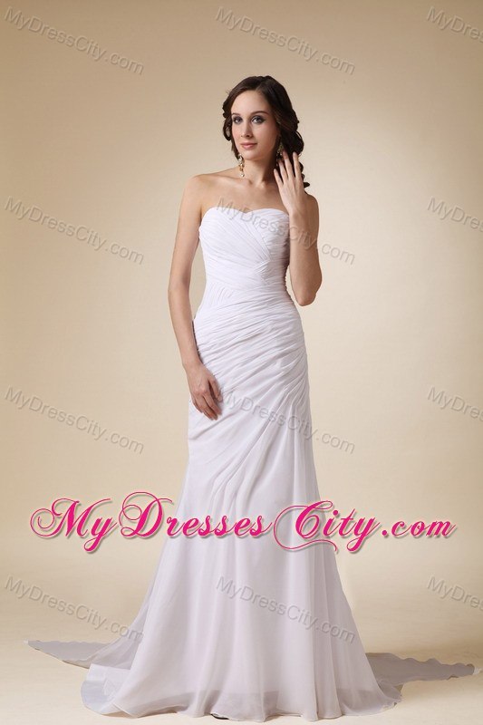 Column Sweetheart Watteau Train Chiffon Ruched Wedding Dress