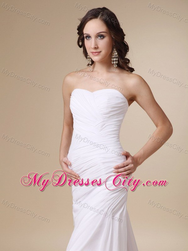 Column Sweetheart Watteau Train Chiffon Ruched Wedding Dress