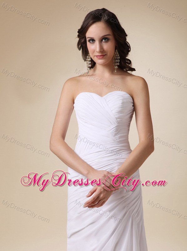 Column Sweetheart Watteau Train Chiffon Ruched Wedding Dress