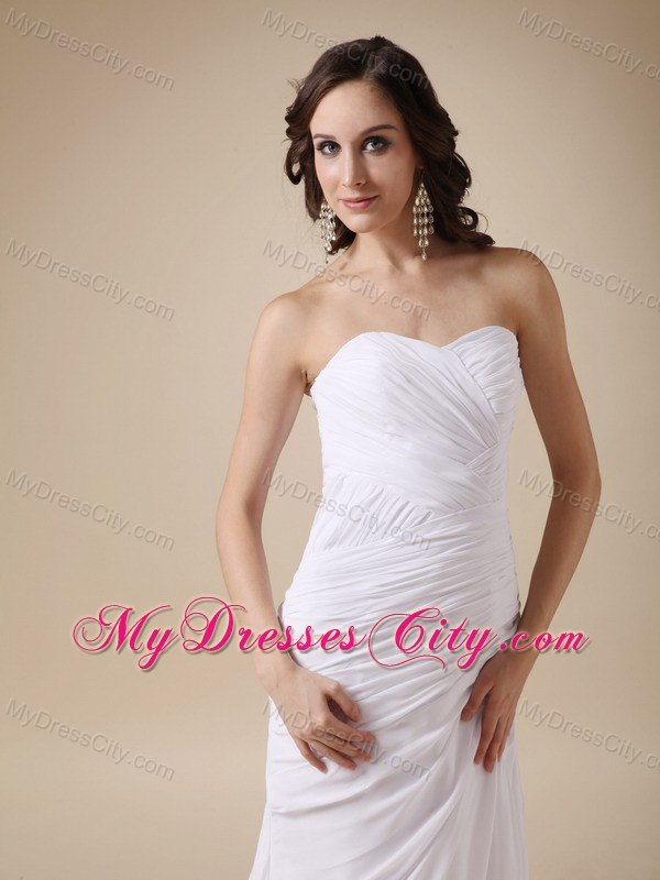 Column Sweetheart Watteau Train Chiffon Ruched Wedding Dress