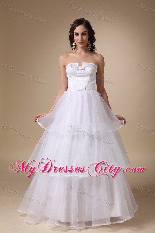 Elegant A-line Strapless Floor-length Layered Wedding Dress