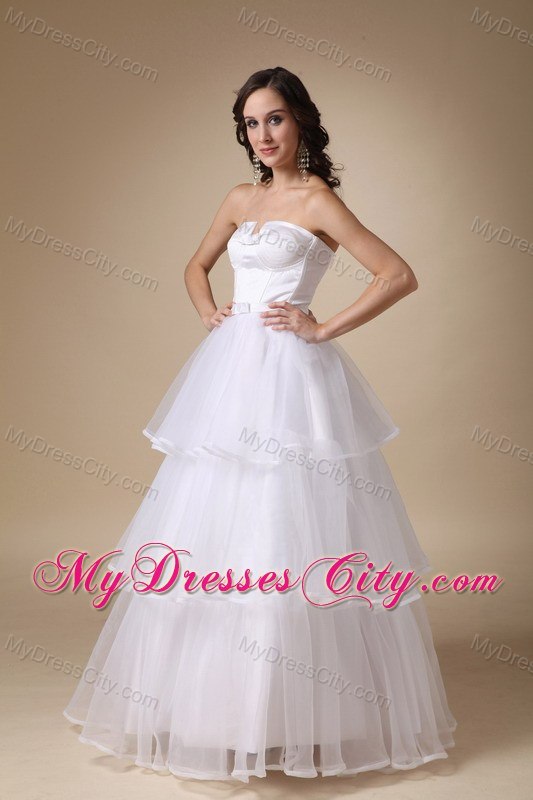 Elegant A-line Strapless Floor-length Layered Wedding Dress