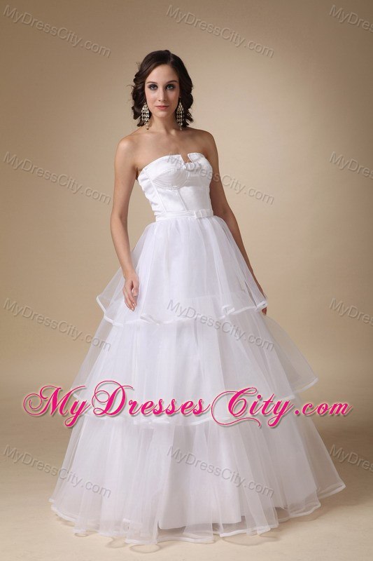 Elegant A-line Strapless Floor-length Layered Wedding Dress