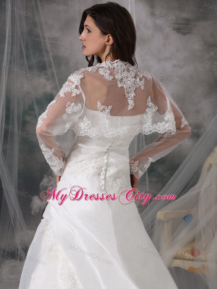 A-line Court Train Appliques Wedding Dress with Lace Jacket