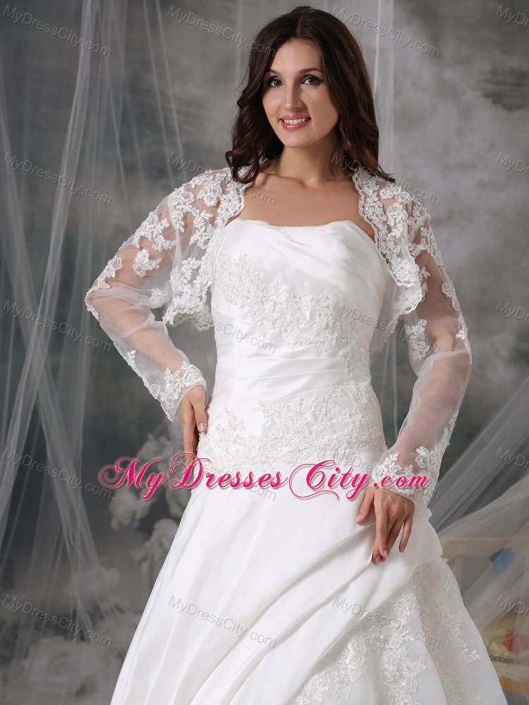 A-line Court Train Appliques Wedding Dress with Lace Jacket